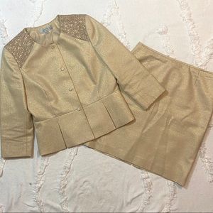 Sparkly Gold Lace Tahari Skirt Suit Size 12